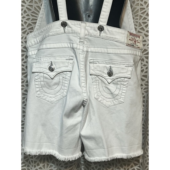 TRUE RELIGION Ripped Frayed Hem Jean Denim Overalls Sz M - Picture 12 of 14
